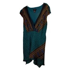 LANE BRYANT Flowy Flutter Long Tunic Top 2X 18/20‎ Dressy Turquoise Green V-Neck